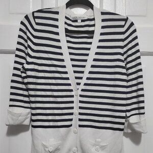 Cotton Cardigan Navy & White